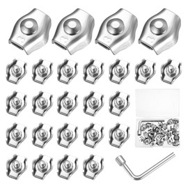 25 PcsWire Clamps, Wire Rope Clamps, 1/8 Inch M3 Wire Rope Clips Single Bolt Thimbles, 304 Stainless Steel Cable Clamps Cable Clips for Guy Line Clothesline Fence Awning Fixed Tensioner + Hex Wrench