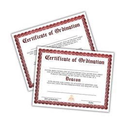 Deacon Certificate of Ordination License 6pk Linen Paper 8.5x11” New Church Membership Award Gold Clergy Recognition Folder
