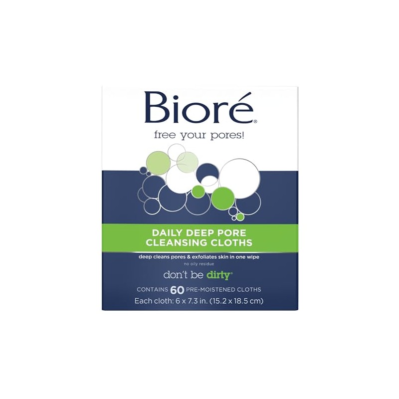 Biore Daily Deep Pore Cleansing Cloth, 60 Count