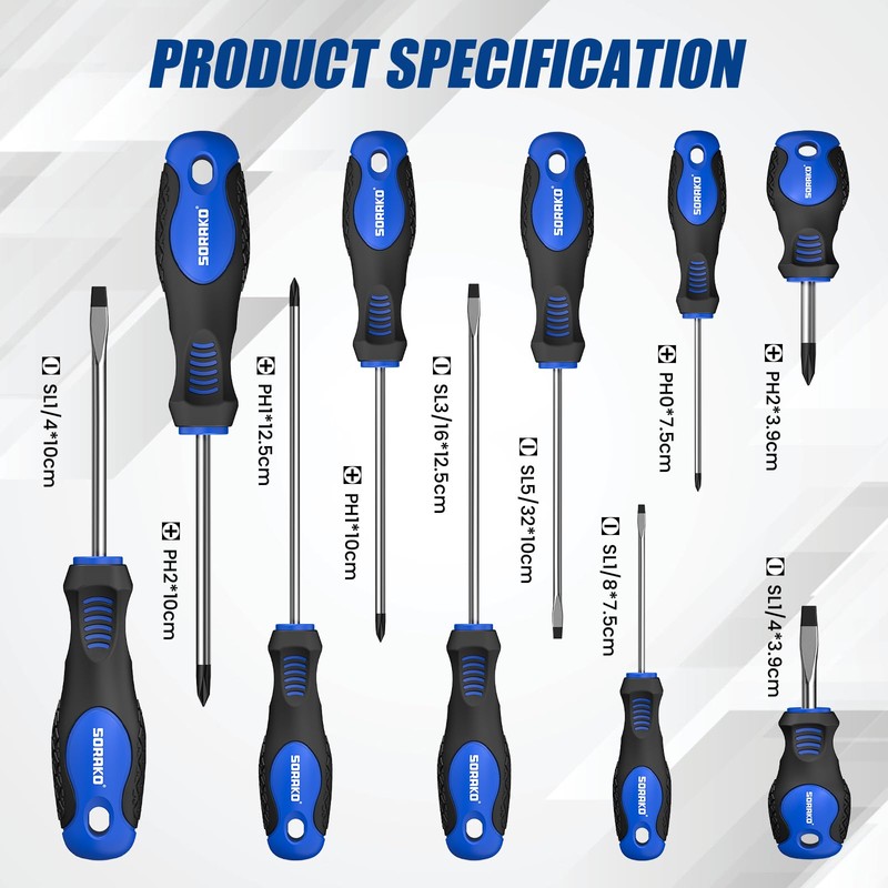 SORAKO 11-Piece Magnetic Screwdriver Set, 5 Phillips and 5 Slotted
