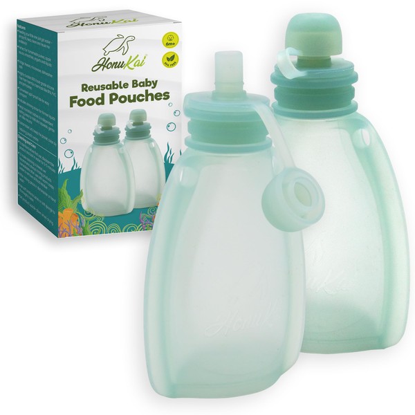 HonuKai Reusable Baby Food Pouch, Soft Silicone, Refillable, BPA-Free Food