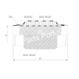 Heavy Duty Double Braided Stainless Steel Exhaust Flex Pipe with 2" ID / 6" Braided Length / 6" Overal Length, 68-2x6x6