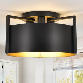 Black Semi Flush Mount Ceiling Light, 15'' Modern Farmhouse Hallway Entryway Light Fixtures Ceiling Mount, 3-Light Rustic Foyer Lighting Fixtures Ceiling lights for Kitchen Island Bedroom Dining Room