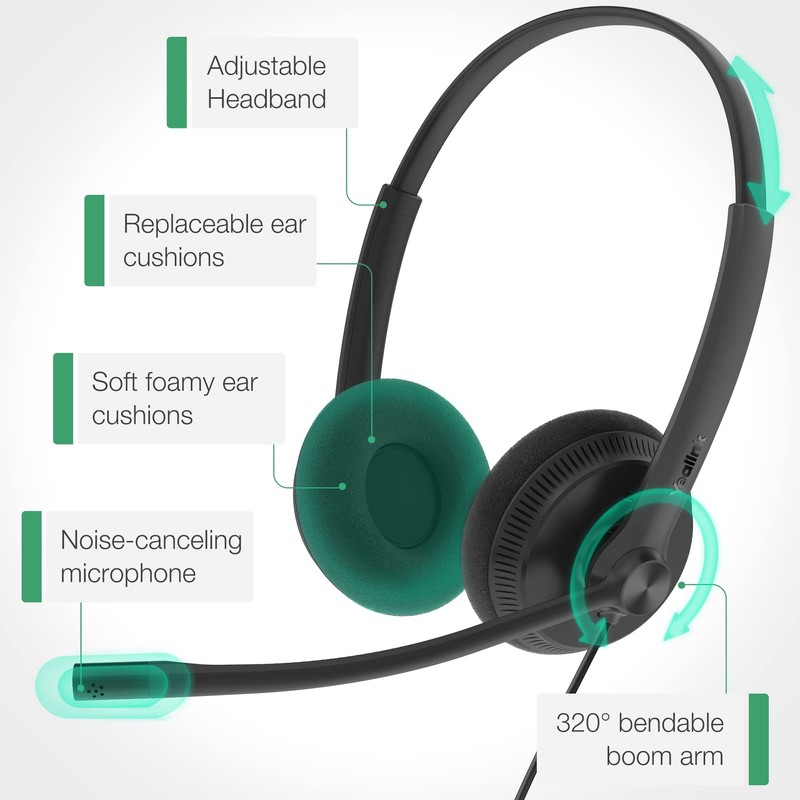 Yealink UH34 USB Headset with Mic,Stereo Wired Headphones with Noise