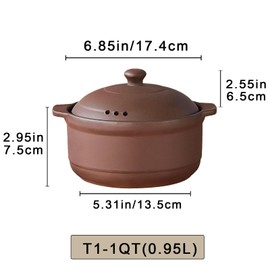 Natural Terracotta Casserole with Lids Clay Pots for Cooking, Unglazed Earthenware Rice Pots (UpgradeT1-1QT)