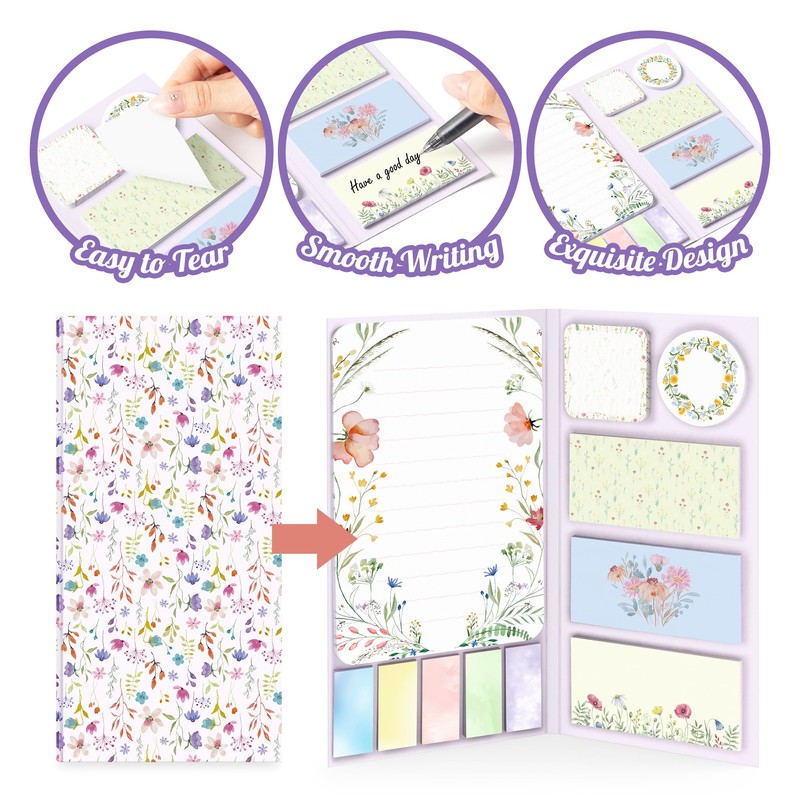 Wildflower Sticky Notes Set Cute Floral Self Stick Writing Memo