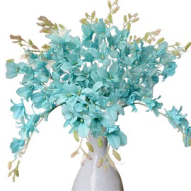 Mokylor 10 Pack Artificial Orchid Flowers, Fake Dancing Lady Orchid Butterfly Flower for Wedding Home Office Party Hotel Restaurant Patio or Yard Decoration (Tiffany Blue)