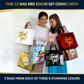 Nush Nush Thank You Gift Bags Bulk Large – Set of 12 Reusable Thank You Bags From Six Vibrant Colors With a Premium Finish - Perfect As Goodie Bags, Birthday Bags, Party Favor Bags – 13x5x11 Size