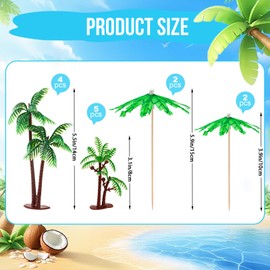 22Pcs Green Palm Tree Cupcake Topper Decoration, Luau Green Decoration Tropical Party for Birthday Supplies (3.1 inch - 10 Pieces, 5.5 inch - 8 Pieces)