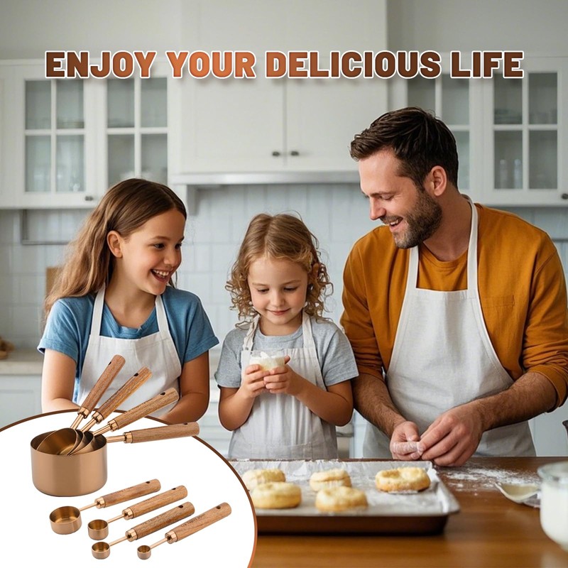 AGIgear Premium Measuring Cups and Spoons Set with Wood Handle