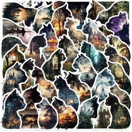 50 Pcs Cartoon Cat Stickers Vinyl Cute Animal Stickers for Water Bottle Travel Case Laptop Skateboard Helmet Luggage Car Computer,Waterproof Funny Landscape Cat Sticker for Adults Teens