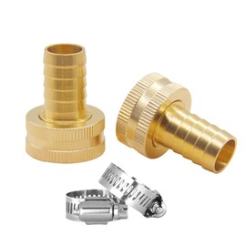 Hooshing 2PCS 5/8" Barb x 3/4" Female GHT Brass Water Hose Adapter with Stainless Clamp
