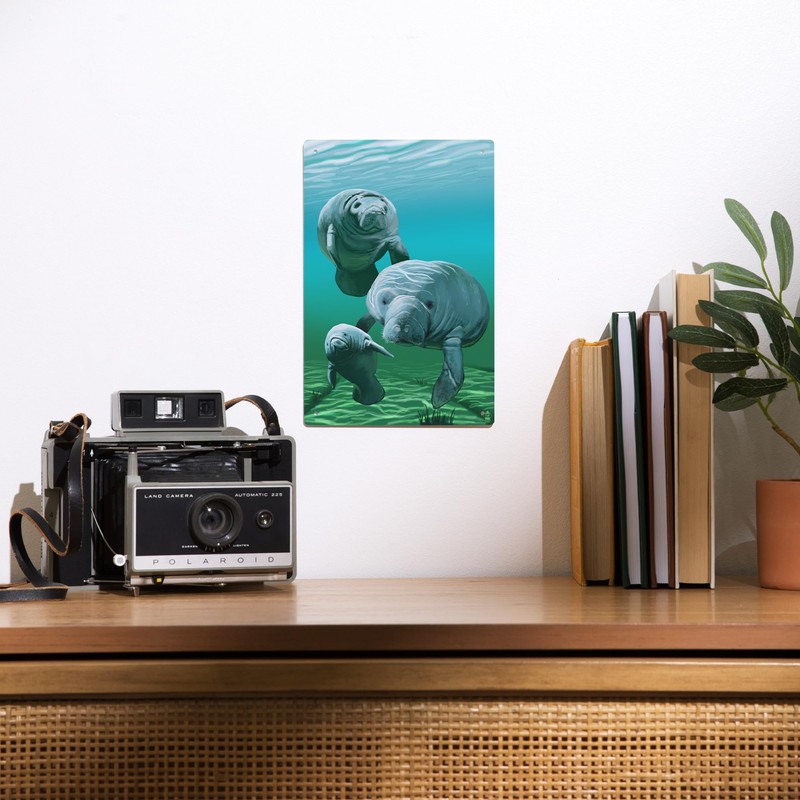 Lantern Press 6x9 Inch Metal Sign, Manatees