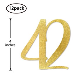 Gold Glitter 42nd Birthday Centerpiece Sticks, 12-Pack Number 42 Table Topper Anniversary Party Decorations