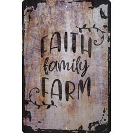Wall Art Tin Sign Faith Family Farm Love Tin Country Life Jesus Christian Pray Beige Home Decor Funny Gift 12 x 8 Inch
