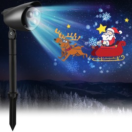 Costway Christmas Projector Light with Vivid Flashing Xmas iconw, 3 LED Projection Lamp and Lawn Stake, 65° Adjustable Angle, Indoor Outdoor Christmas Decorations