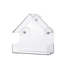 Window Bird Feeder, Extra Strong Suction Sups Clear Acrylic Window Hanging Bird Feeder For Small Birds Only Triangle Roof Shape (Type A)