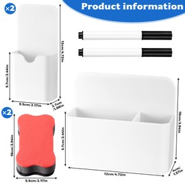 ZHENGYYUU Pack of 3 Magnetic Pen Holder, Pen Holder, Magnetic Marker Holder for Fridge, School, Office, Accessories with 2 Whiteboard Sponge Magnetic & 2 Pens (2 Sizes, White)