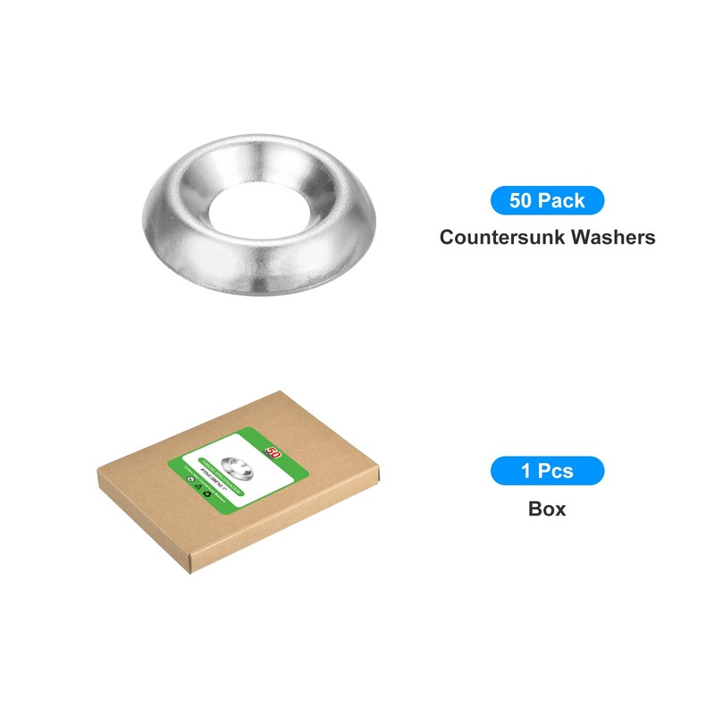 uxcell 50Pcs Countersunk Finish Washers, #10 Nickel-Plated Steel Countersunk Washers