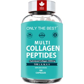 Premium Multi Collagen Peptides Capsules 3000mg - Types I, II, III, V, X To Support Skin, Hair, Nails & Bones - Helps Maintain Strong Joints, Ligaments, Muscles, & Digestive Health* - Hydrolyzed Collagen Supplement 180 Capsules