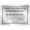 Food Allergy and Intolerances Safety Sign Notice Allergen A4 Brushed