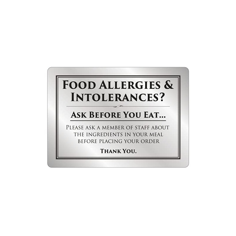 Food Allergy and Intolerances Safety Sign Notice Allergen A4 Brushed
