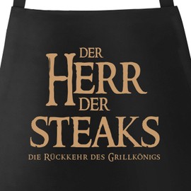 MoonWorks Barbecue Apron for Men with Saying "The Lord of the Steaks" the Return of the Grill King Black One Size, lord of steaks black