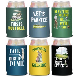 Funny Golf Can Coolers 6Pcs Golf Party Favors Drinking Can Sleeves Reusable Neoprene Beer Cozy Bulk, Cool Gifts for Golfers Koozies