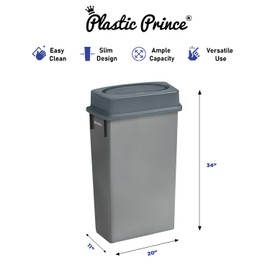 PLASTIC PRINCE 23 Gallon Slim Trash Can with Swing Lid Commercial Gray Rectangular Garbage Can with Drop Shot Lid Waste Bin with Double Flip Top for Restaurant Home Kitchen Office 2 Pack
