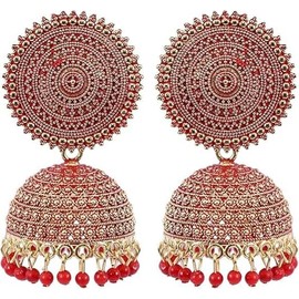Generic Bollywood Traditionals Indian Wedding Oxidised Gold-Plated Handcrafted Jhumka Jhumki Earrings for women (red)