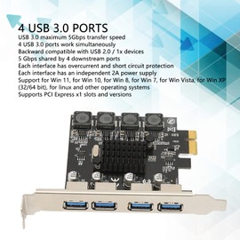 PCIE to USB Expansion Card, 4 USB 3.0 Ports, 5 Gbps High Speed PCI Express Card, Comprehensive Protection, Self-Powered PCI-E to USB Hub for Linux