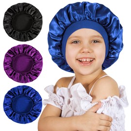 3 Pcs Bonnet for Kids, Silk Bonnet for Sleeping, Satin Bonnet for Sleeping, Soft Wide Band Silk Sleep Cap, Bonnet for Curly Hair for Teens Child Toddler