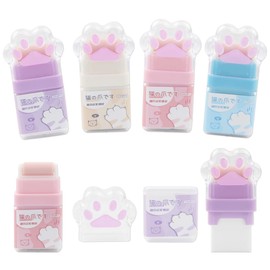 4Pcs Cat Paw Roller Eraser, Erasers for Kids, Colorful Roller Eraser, Cute Cat Rubber, Kids Eraser with Shaving Roller Case for School Office Supply Stationery