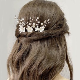 JUSTUSNX 3pcs Gold/Silver Bridal Wedding Headpiece Pearl Hair Pins Accessories Bridal Crystal Flower Hair Pieces for Women and Girls (B)