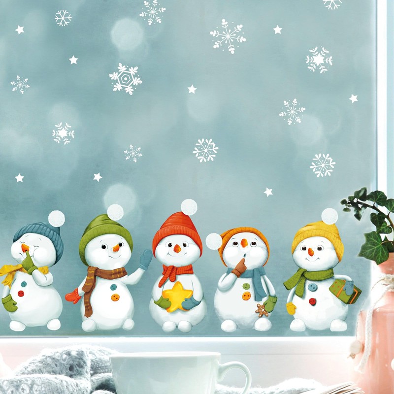 Reusable Window Clings Winter 5 Snowmen and Snowflakes Window Stickers