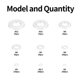 810 Nylon Washers Plastic Washers White Flat Washers Set, Nylon Spacer Sleeves Assortment, Spacers for Mechanical, M2/M2.5/M3/M4/M5/M6/M8/M10/M12 (White)