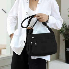 Milky Way Womens Multi-Pocket Crossbody Bag Waterproof Messenger Shoulder Bag Casual Print Handbags (Black)