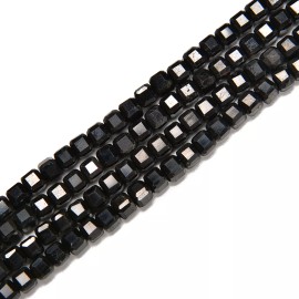 Black Tourmaline Faceted Cube Beads Size 4mm 15.5'' Strand (4mm)