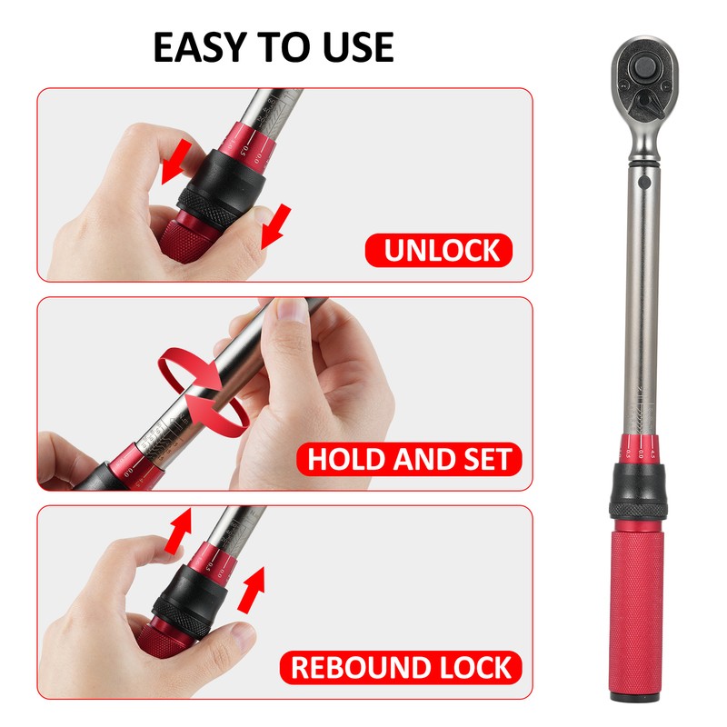 3/8-inch Drive Click Torque Wrench 72-Tooth Dual-Direction Reversible Torque Wrench