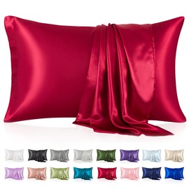 Silk Like Satin Pillowcase Standard Size, Burgundy Smooth and Cooling Satin-Silk Pillow Cases for Hair and Skin with Envelope Closure, Gift for Women Men, 2 Pack (20x26, Burgundy)