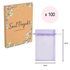 Soul Projekt 100pcs Organza Bags, Light Purple 10x15cm Drawstring Net Bags for Favours, Jewellery, Birthdays, Diwali Mini Bags, Wedding Sweet Bags, Party, Christmas Organza Pouches All Occasions