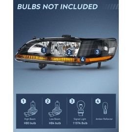 Nilight Headlight Assembly Compatible with 1998 1999 2000 2001 2002 Honda Accord Headlamps Replacement Black Housing Amber Reflector Upgraded Clear Lens Driver and Passenger Side