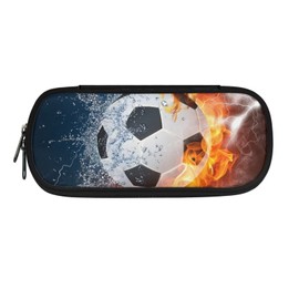 HUGS IDEA Water Fire Soccer Large Pencil Case for Boys Girls Big Capacity Zipper Pencil Case, Office School Supplies Pencil Holder Case Stationery Organizer Bag