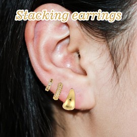 Mikovivi 3 Stk Kleine Goldcreolen, Klobige Kupfer Huggie Ohrringe im Stapel für Mehrere Piercings Schmuckset Geschenk für Damen