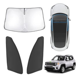 Karltys - Parasoles para Jeep Renegade 2015-2023 para parabrisas y ventanas frontales, protector de bloqueador de sol, visera plegable, reflectante de poliéster bloquea rayos UV y calor, 3 piezas
