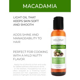 velona Macadamia Nut Oil 2 Fl Oz | 100% Pure and Natural Carrier Oil | Refined | Cooking, Skin, Hair, Body & Face Moisturizing | Use Today - Enjoy Results