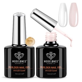 Modelones Builder Gel Set, 2 Pcs 10ml Clear Pink Builder Gel in a bottle, Nail Strengthener Builder Nail Extension Gel Builder for Nail, LED Nail Lamp Cured Hard Gel