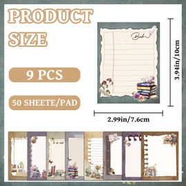 INCOK Book Sticky Notes - 9 PCS Aesthetic Book Review Post it Notes Flower to Do List Memo Vintage Notepads School Supplies Birthday Festival Gift for Women Students Teacher Bookish