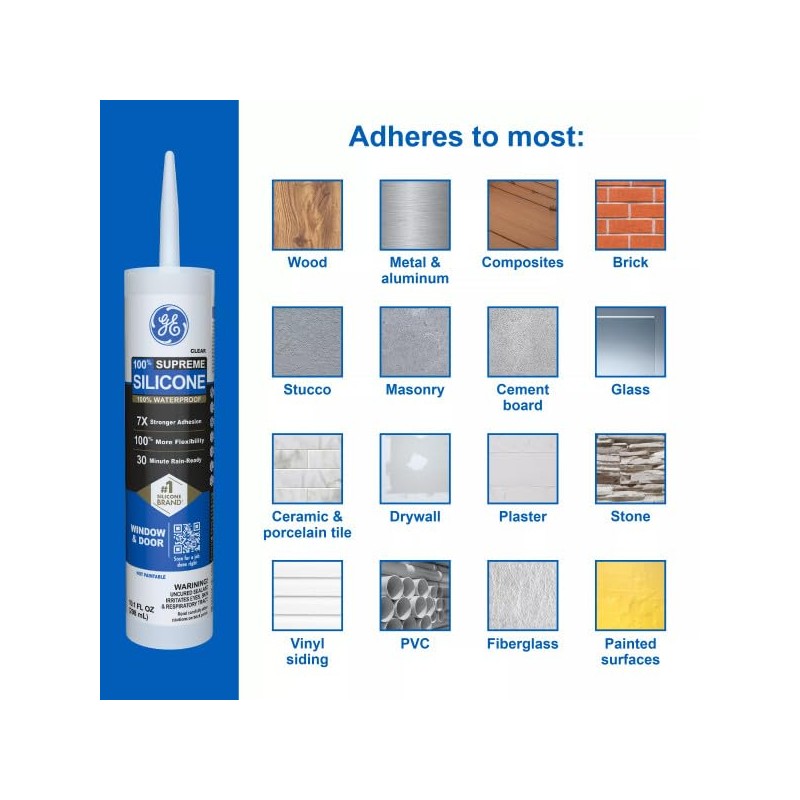 GE Supreme Silicone Caulk for Window & Door, Clear, 10