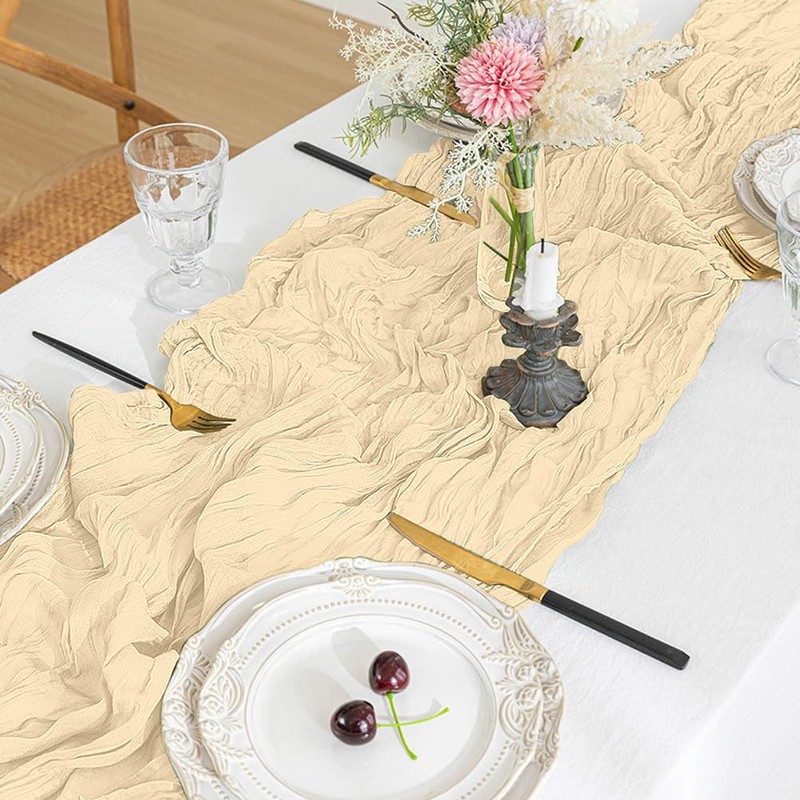 AUAUY Cheesecloth Table Runner, Pack of 6 Beige Cheesecloth Table